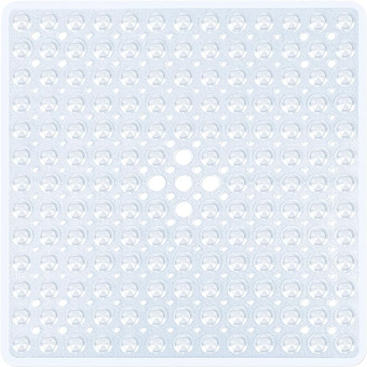 Clear Square Shower Mat Bathtub Mat Non Slip 21x21 Inch, Square Bath Mat for Inside Shower Tub, Shower Stall Mats for Bathroom Floor, Big Suction Cups Drain Hole, Easy Washable, BPA-Free