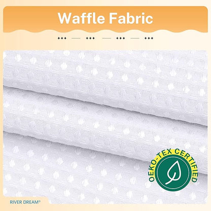 River Dream Stall Waffle 3 in 1 Shower Curtain Set, White Fabric Shower Curtain and Clear Liner Set, with Double Sided Hooks, Waterproof, 36" W*72" H