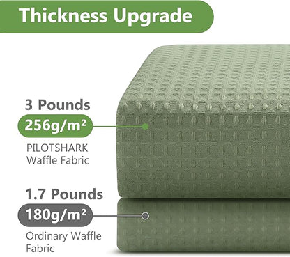 No Hook Waffle Weave Shower Curtain with Snap-in Fabric Liner,256GSM Heavy Duty Fabric Shower Curtain Set,Green Waterproof Washable Luxury Shower Curtain for Bathroom Stall (72x75 Inch)