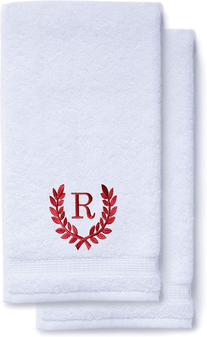 Decorative and Monogrammed Hand Towels for Bathroom Kitchen Makeup | Personalized Gift for Wedding-Bridal | Roman Font Custom Luxury Turkish Towel | Spa Collection, Oversized, 16 X 30 Inch, Set of 2