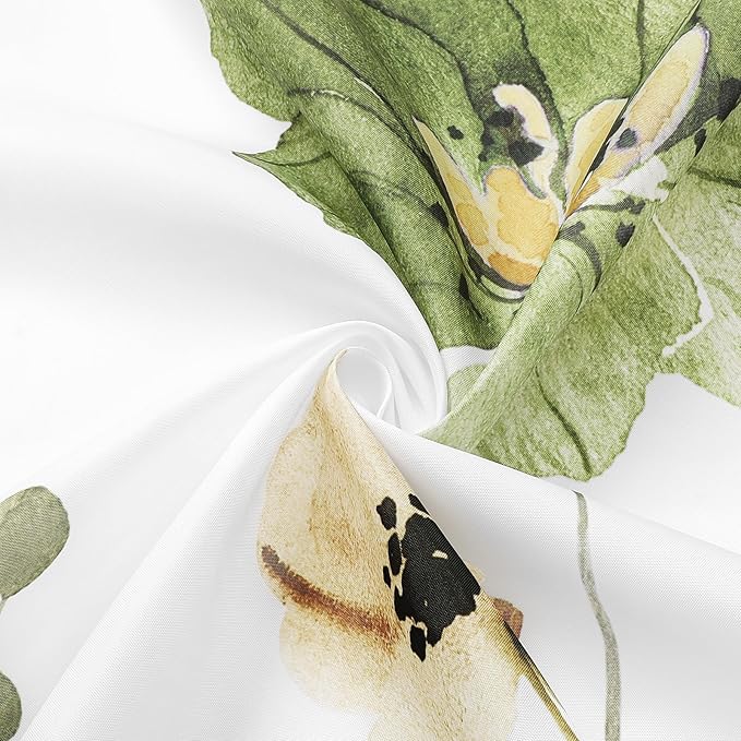 Gibelle Small Stall Shower Curtain 36 x 72, Narrow Half Watercolor Floral Fabric Shower Curtain, Olive Green Beige Flower Decorative Bathroom Shower Curtain Set