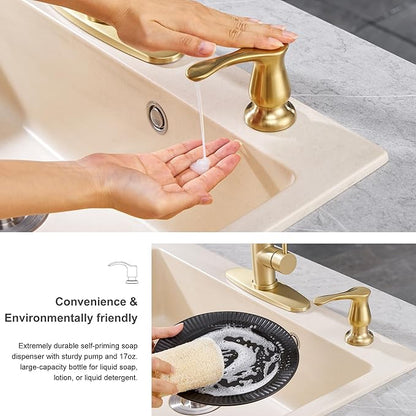 GAGALIFE Kitchen Sink Soap Dispenser Gold, Built in Soap Dispenser with 17 OZ Bottle, Refill from The Top, Liquid Dispenser for Kitchen Sink