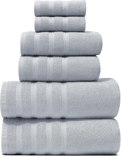 Hearth & Harbor Bath Towels for Bathroom - 100% Ring Spun Cotton Luxury Bathroom Towels - Soft & Highly Absorbent Bath Towels Set, 6 Piece Set, Ice Blue