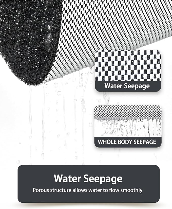 Mecko Loofah Bath Mat for Tub - Quick-Dry Non-Slip Shower Mat, Extra Thick Textured Grip Bathtub Mat for Bathroom and Shower Floor, Indoor/Outdoor Use for Wet Areas (Black, 17"x47")