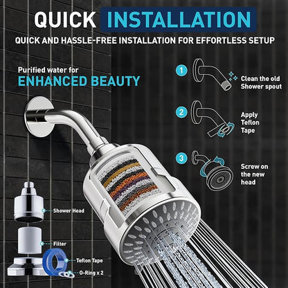 Mist Shower Filter Head for Hard Water Improves Skin, Hair, and Nails - 5 Modes High Output Filtered Shower Head with Filter Softens Water and Removes Chlorine and Heavy Metals, Chrome