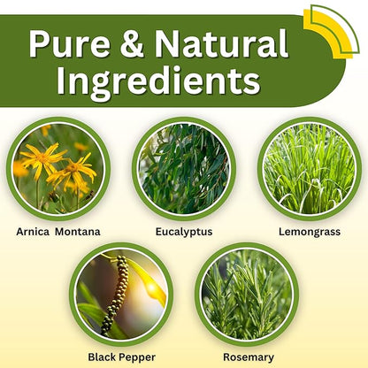 Relief Arnica Cream – Enriched with Lemongrass, Eucalyptus & Rosemary Essential Oils – All Natural Massage Lotion for Sore Muscles & Stiffness. Perfect for Massage Therapy by Brookethorne Naturals