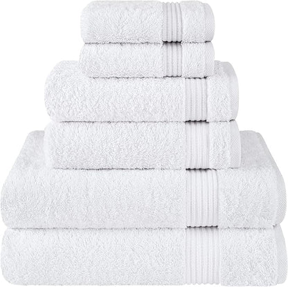 Cotton Paradise 6 Piece Towel Set, 100% Cotton Soft Absorbent Turkish Towels for Bathroom, 2 Bath Towels 2 Hand Towels 2 Washcloths, White Towel Set