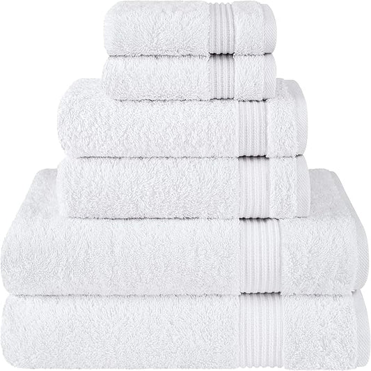 Cotton Paradise 6 Piece Towel Set, 100% Cotton Soft Absorbent Turkish Towels for Bathroom, 2 Bath Towels 2 Hand Towels 2 Washcloths, White Towel Set