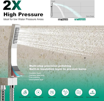 Push Button Diverter Shower Faucet Set Hydro Power Temperature Display, Shower System 12 Inch Shower Head with Handheld Spray, Wall Mounted Shower Fixtures with Valve and Trim Kit, Polished Chrome