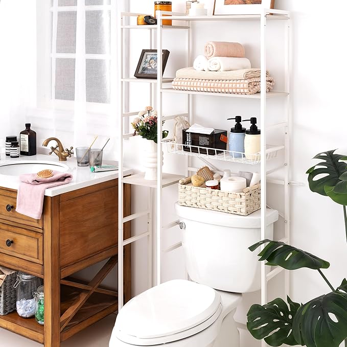 GRANNY SAYS Toilet Paper Basket for Back of Toilet, Wicker Baskets for Storage, Wicker Baskets for Shelves, Toilet Basket Tank Topper, Waterproof Toilet Tank Basket, 14¼" x 6½" x 4¼", Butter Milk