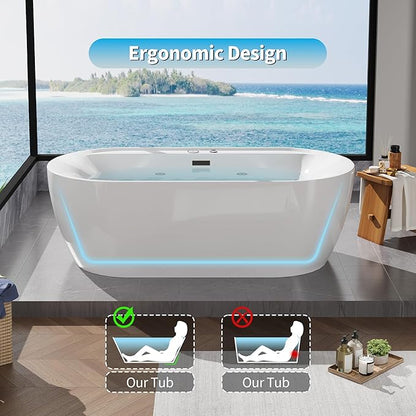 GarveeLife Freestanding Bathtub Tub71×35×23 inch Acrylic Massage Tub with Air Bubble & Water Jets, Computer Panel Control, Heating & Temperature Control, Modern Soaking Spa Tub for Home Bathro