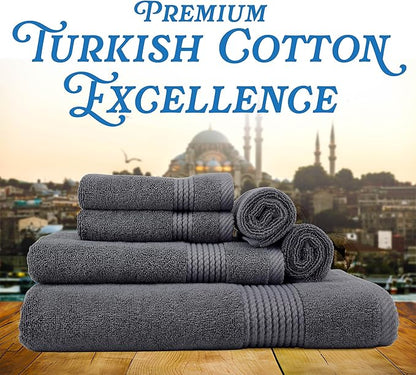 East'N Blue Lara Premium Bath Towel Set 6 Piece - Soft & Highly Absorbent Bathroom Towel Set, 100% Luxury Turkish Cotton, Flannel Bath Towels, 1 Bath Towel, 1 Hand Towel, 4 Washcloths - Dark Gray