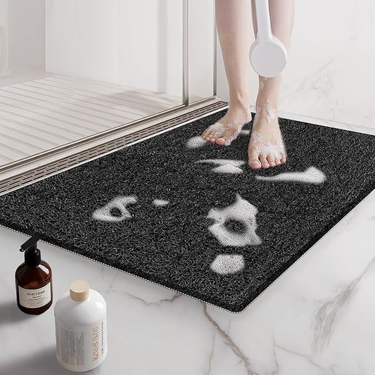 Non Slip Shower Mats for Inside Shower,16x24 Inch,Anti-Slip Bathtub Mats for Bathroom, Foot Scrubber Loofah Bath Mats for Shower, Quick Drying Shower Stall Mats for Wet Areas (Black)