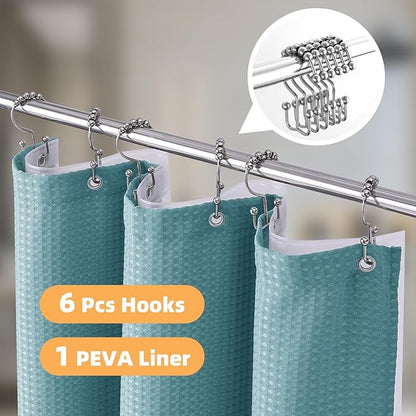 LaCyan 3 in 1 Waterproof Waffle Weave Shower Curtain and Clear Liner Set with 6 Stainless Steel Hooks Double Sided for Bathroom 72 Inches Heavy Duty Polyester Fabric Shower Curtains 36x72