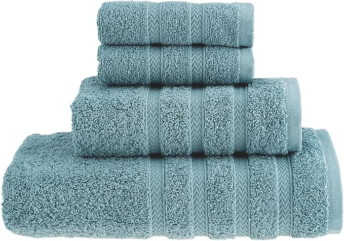 HALLEY Turkish Towels Set (4 Pieces) 650 GSM Highly Absorbent Super Soft 100% Cotton - 1 Bath Towel 1 Hand Towel 2 Washcloths (Turquoise)