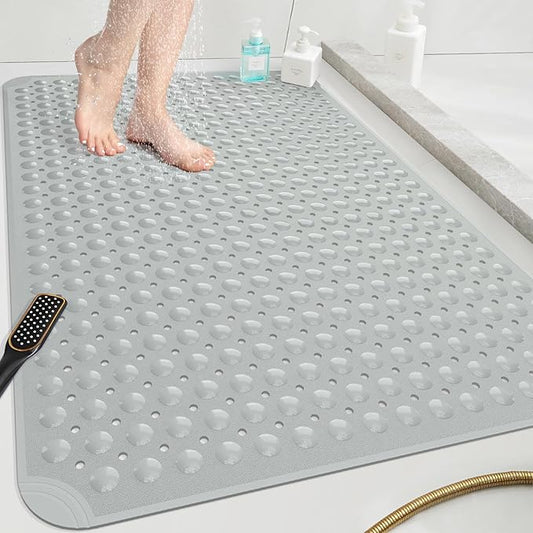 OTHWAY Extra Large Shower Mat 47"x 32", TPE Non Slip Shower Mat for Shower Stall, Inside Walk in Shower Mats with Drain Holes Suction Cups, Anti-Slip for Elderly Kids (Dark Grey)