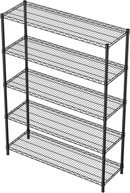 5 Tier Adjustable Storage Shelves Heavy Duty Metal Utility Shelf 1750LBS Capacity Wire Shelving Unit Organizer Rack for Home Kitchen Garage Pantry Room 18" D x 46" W x 77" H Black