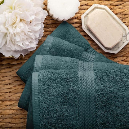 Superior Egyptian Cotton Pile Hand Towel Set of 4, Ultra Soft Luxury Towels, Thick Plush Essentials, Absorbent Heavyweight, Guest Bath, Hotel, Spa, Home Bathroom, Shower Basics, Teal