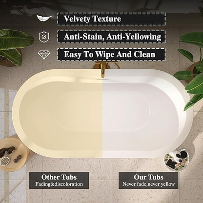 61" Freestanding Bathtubs, Acrylic Soaking Tubs for Adult, Integrated Overflow and Drain, cUPC Certified, Glossy White