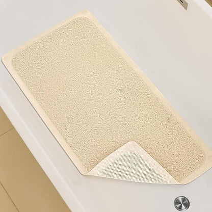 Mecko Non Slip Shower Mats, 16x40 Inch, Anti-Slip Bathtub Mats with Suction Cups for Bathroom, Foot Scrubber Loofah Bath Mats for Shower, Quick Drying Shower Stall Mats for Wet Areas (Beige)