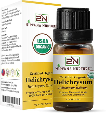 Helichrysum Essential Oil USDA Certified Organic, 100% Pure Natural Premium Grade, Undiluted- Aromatherapy Diffuser for Calm and Relaxation, Skin Care, Hair Care