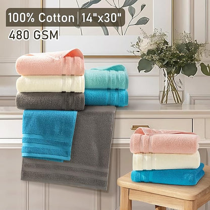 Bath Hand Towels Set of 4, 14"x30" - 100% Cotton | Light Weight | Thick 480 GSM | Soft | Absorbent, Yellow Hand Towels for Bathroom | Showering | Guest Use, Bathroom Essentials & Home Decor