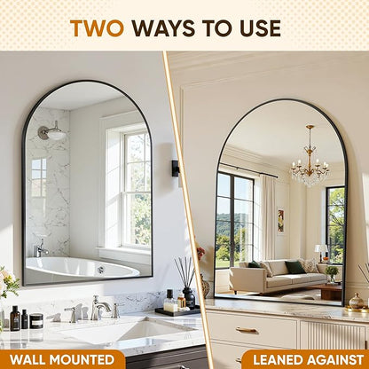 Arched Mirror 20"x30", Bathroom Mirror, Wall Mounted Vanity Mirror with Arch Metal Frame for Bathroom, Over Sink, Bedroom, Living Room, Flat Frame, Black