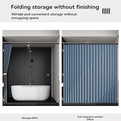 Bathroom Magnetic Folding Shower Curtain, Accordion-Style Shower Curtain, Suitable for Shower Rooms, bathtubs, Hotels or Apartments (Blue, W:70*H79.5Inch)