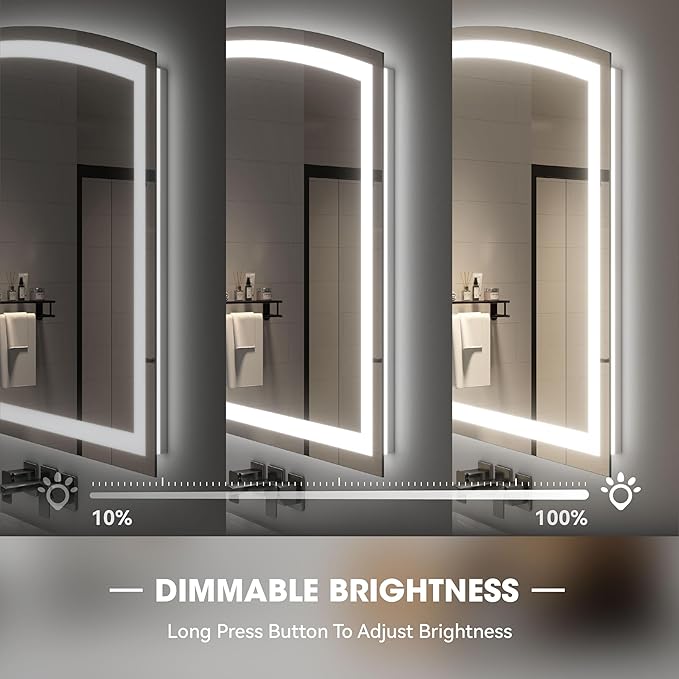 Hasipu 40" x 36" Arch LED Bathroom Mirror, Frontlit Wall-Mounted Vanity Mirror with Lights, Defogging, Smart Touch, Dimmable 3 Color Modes, Safety Shatterproof Glass Coating