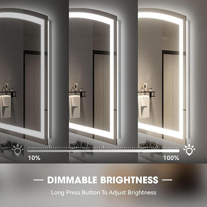 Hasipu 84" x 40" Arch LED Bathroom Mirror, Frontlit Wall-Mounted Vanity Mirror with Lights, Defogging, Smart Touch, Dimmable 3 Color Modes, Safety Shatterproof Glass Coating
