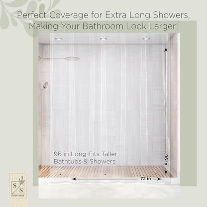 Stitch & Stone Shower Curtain Liner, Premium Medium Weight Durable Waterproof 6g PEVA for Bathroom with Weighted Magnets, Extra Long 72" x 96", Clear 1 Pack