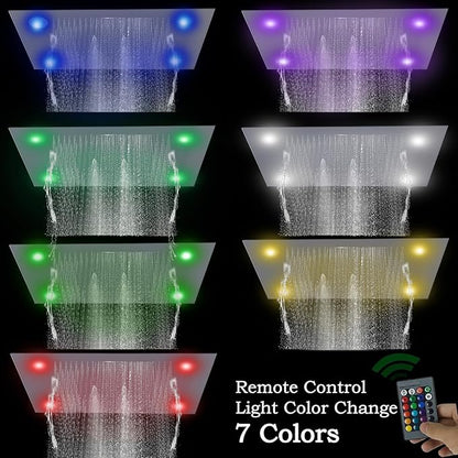 24x32 LED Dual Head Shower System 24"x32" Ceiling Mount Shower Head Thermostatic Shower System Rainfall Shower Set with 6 Inches Shower Head and 6 Body Jets High Pressure Shower Handheld