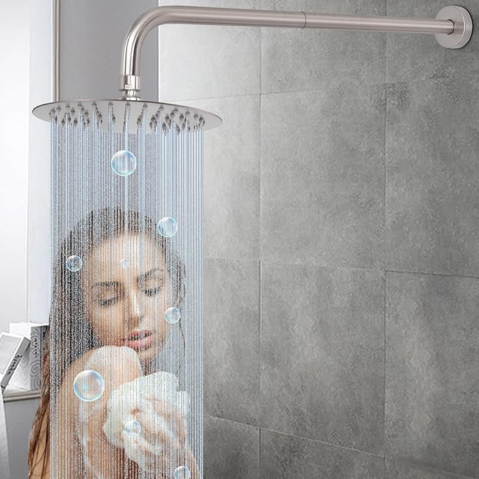HarJue Shower Arm with Flange and Teflon Tape, Wall Mounted Shower Pipe 304 Stainless Steel Extension Arm for Fixed Shower Head & Handheld (24 Inch, Brushed Nickel)