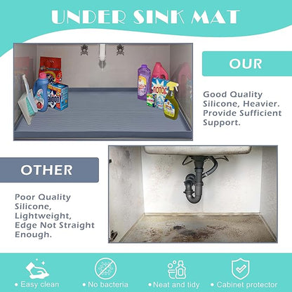 URMONA Waterproof Silicone Under Sink Mat 28'' x 22'' Shelf Liner for Kitchen and Bathroom, Cabinet and Counter Protector, Storage and Organizers, Litter Mat, Pet Cat Puppy Essentials(Dark Grey)