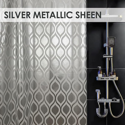 Plastic Shower Curtain Liner, Silver Striped Pattern, Waterproof Printed PEVA Shower Curtain with Design, Rustproof Grommets, Standard Size 70x72 Bathtub Curtain for Bathroom (Pack of 1)