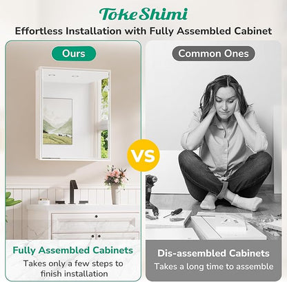 TokeShimi 16 x 24 Recessed Medicine Cabinet with Mirror Surface Mounted, Aluminum White Medicine Cabinet with Mirror, Metal Beveled Bathroom Mirror with Storage