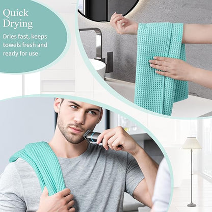 Microfiber Waffle Hand Towels, 4 Pieces, Soft, Absorbent, Fast Drying, Lint Free (Turquoise)