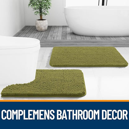 OLANLY Bathroom Rugs 44x24, Extra Soft Absorbent Chenille Bath Rugs, Rubber Backing Quick Dry, Machine Washable Bath Mats for Bathroom Floor, Tub and Shower, Home Decor Accessories, Willow Green