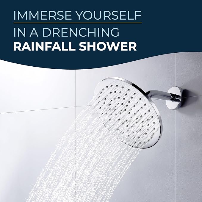 HammerHead Showers Solid Metal Round 8 Inch Rainfall Shower Head, High Flow Shower Head Optimized for Pressure, Brushed Nickel, 1.75 GPM