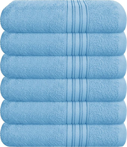BOUTIQUO Ultra Soft Cotton 6 -Piece Hand Towel Set 16x24 Inch, Ideal for use in Bathroom, Kitchen, Gym, Spa & General Cleaning, Compact & Lightweight Multi Purpose Hand Towels - Sky Blue