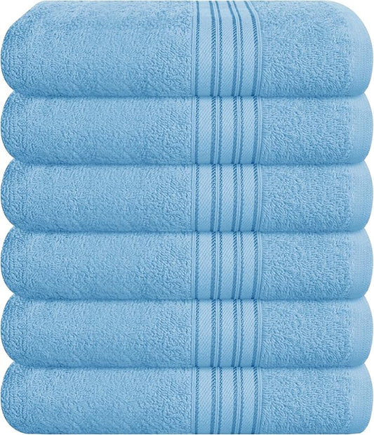 BOUTIQUO Ultra Soft Cotton 6 -Piece Hand Towel Set 16x24 Inch, Ideal for use in Bathroom, Kitchen, Gym, Spa & General Cleaning, Compact & Lightweight Multi Purpose Hand Towels - Sky Blue