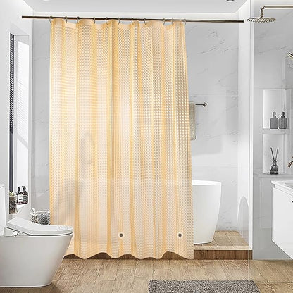NTBAY EVA Semi-Transparent Clear Shower Curtain with Yellow Checkered, Water-Repellent Liner with 3 Magnets for Bathroom, 72x72 Inches