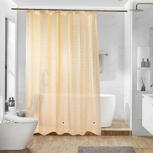 NTBAY EVA Semi-Transparent Clear Shower Curtain with Yellow Checkered, Water-Repellent Liner with 3 Magnets for Bathroom, 72x72 Inches