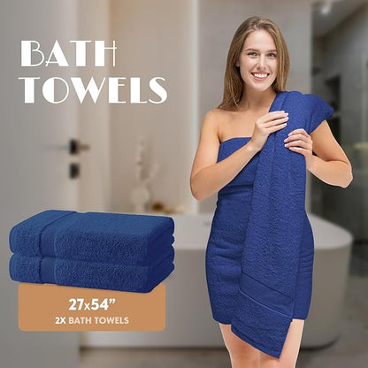Navy Bath Towel Set of 6 - 100% Cotton Highly Absorbent Towels for Bathroom, 2 Luxury Bath Towels 650GSM, 2 Hand Towels, 2 Washcloths
