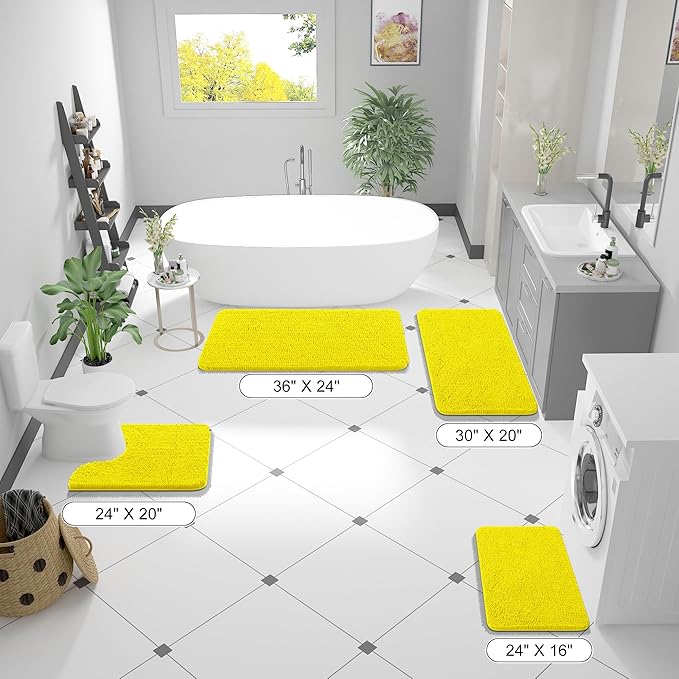 OLANLY Bathroom Rugs 36x24, Extra Soft Absorbent Chenille Bath Rugs, Rubber Backing Quick Dry, Machine Washable Bath Mats for Bathroom Floor, Tub and Shower, Home Decor Accessories, Lemon Yellow