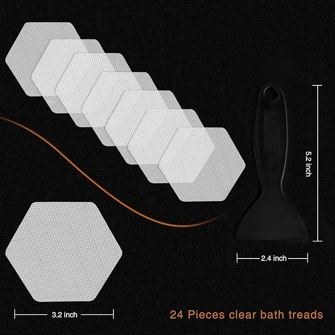 Bathtub Stickers Non-Slip, 36 PCS Hexagon Safety Shower Treads Adhesive Appliques with Premium Scraper