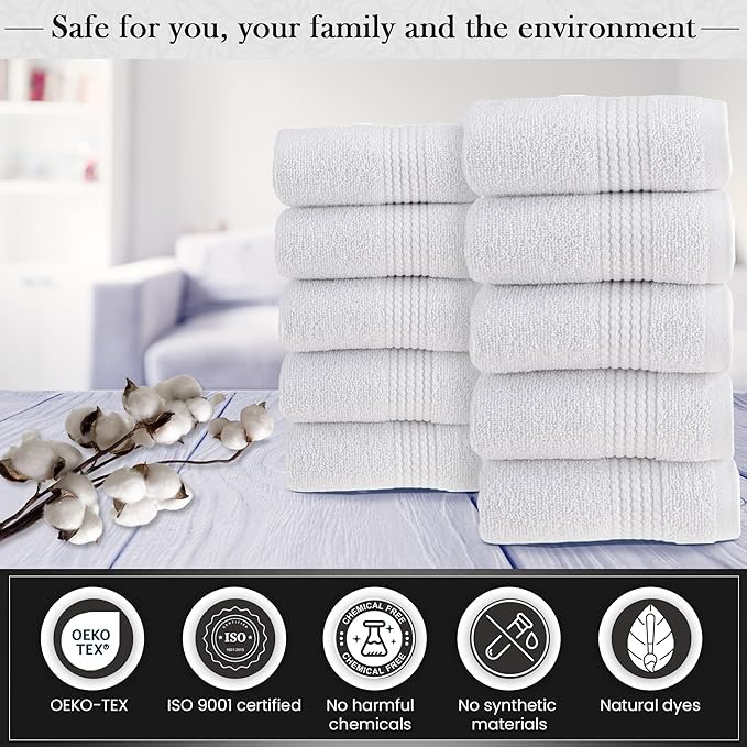 HALLEY Turkish Cotton Towels (Pack of 10) Washcloths Super Soft Highly Absorbent 100% Cotton Fingertip Towels for Bathroom and Kitchen for Mother’s Day (White)