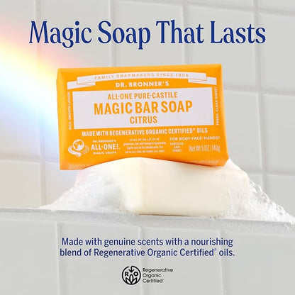 Dr. Bronner's Pure-Castile Magic Bar Soaps - Made with Regenerative Organic Certified Oils - For Face, Body, Hair- Vegan Soap Bars for Men & Women - Citrus, 2 pack, 5 oz