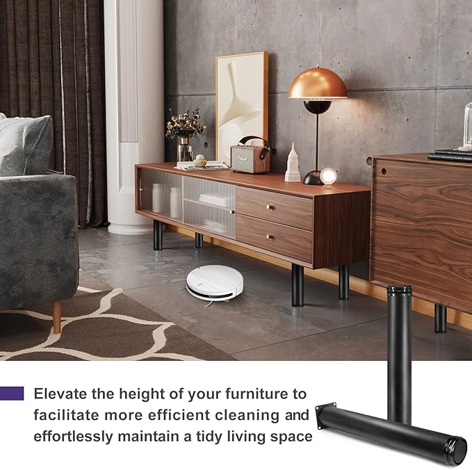 16 Inch Metal Furniture Legs Stainless Steel Adjustable Legs Black Metal Legs Round Cabinet Legs for Coffee Table Cabinet Desk Sofa Shelves, Pack of 4