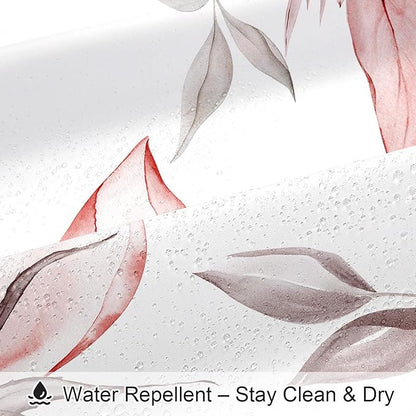 Small Stall Boho Watercolor Floral Shower Curtain 36 x 72, Red and Grey Ink Painting Style Flower Shower Curtains for Chic Elegant Bathroom, Artistic Narrow Half Size Shower Curtain